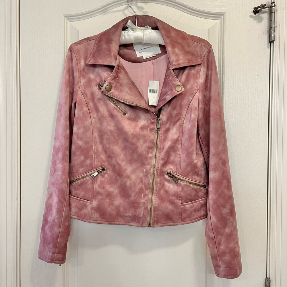 $198 Anthropologie Rose Pink Tie-Dye Faux Suede Moto Jacket